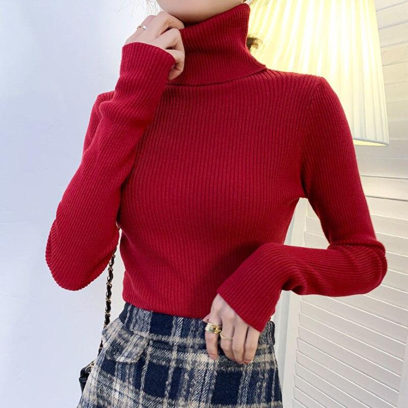 Herbst Und Winter Rollkragen Frauen Pullover Langarm Frauen Pullover Pullover Schlank Solide Wolle Gestrickte Pullover Jumper 16675 One Size rot von Joom DACH