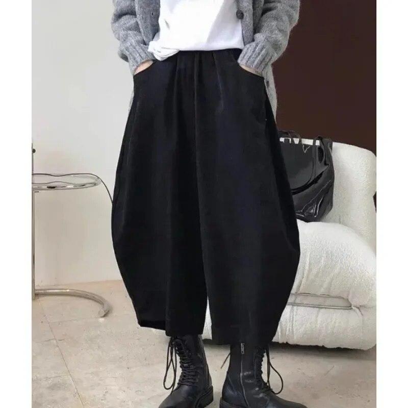 Herbst Vintage Lose Pumphose Frauen Frühling Breitbeinige Harem Hosen Mit Taschen Büro-dame Feste Hosen Elegante 30016 One Size schwarz von Joom DACH