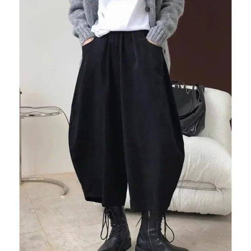 Herbst Vintage Lose Pumphose Frauen Frühling Breitbeinige Harem Hosen Mit Taschen Büro-dame Feste Hosen Elegante 30016 One Size schwarz von Joom DACH