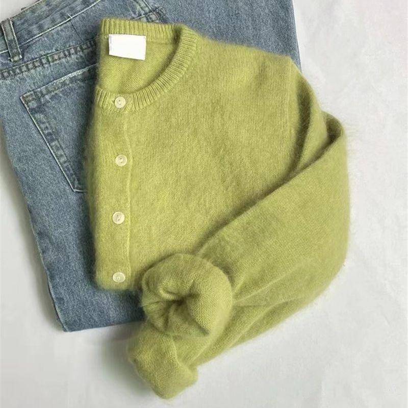 Herbst Weicher und Sanfter Oberbekleidungspullover Mantel Strickjacke Vintage Frauen Lose Strickpullover Elegante Langarmshirts XS hellgrüne von Joom DACH