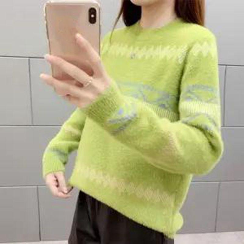 Herbst Winter, Nerz-Samtimitat, Rollkragenpullover, Strickpullover, Damen, koreanische Strickwaren, Pullover, Langarm-Pullover-Oberteil, Rollkragenpullover 2XL grün von Joom DACH