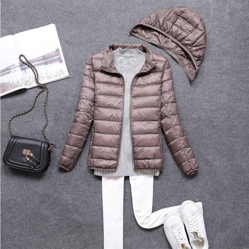Herbst Winter Abnehmbare Kappe Damen Leichte Daunenjacke Mit Kapuze Reißverschluss Gestellte Ultraleichte Jacke M-4XL 3XL khaki von Joom DACH