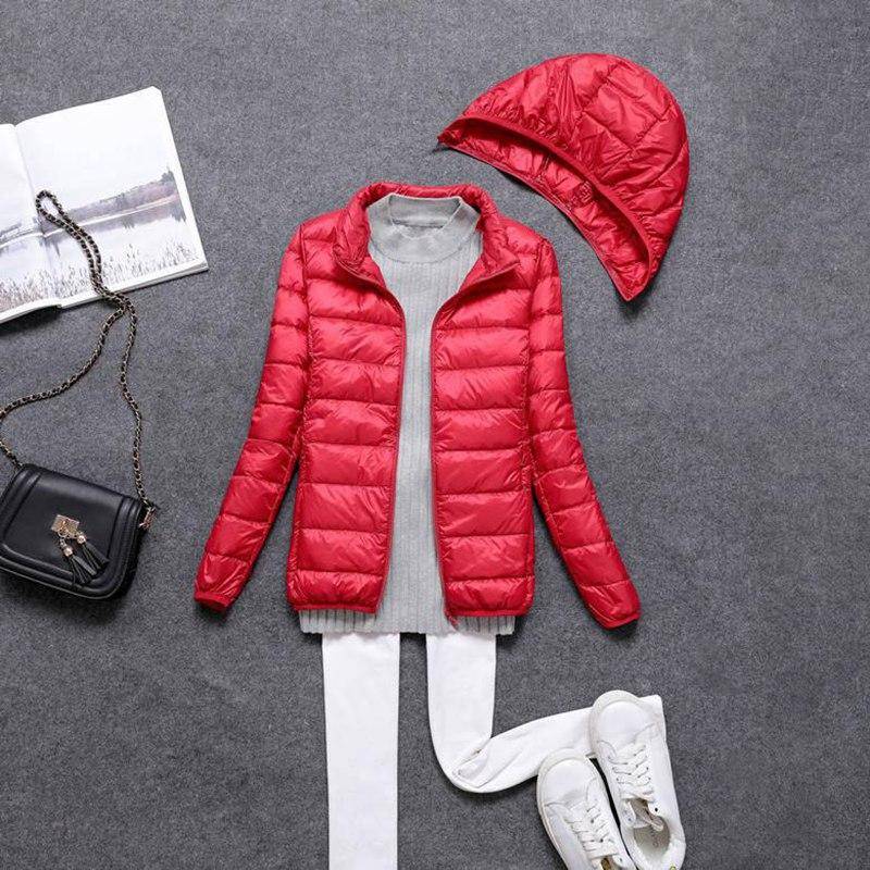 Herbst Winter Abnehmbare Kappe Damen Leichte Daunenjacke Mit Kapuze Reißverschluss Gestellte Ultraleichte Jacke M-4XL XL rot von Joom DACH