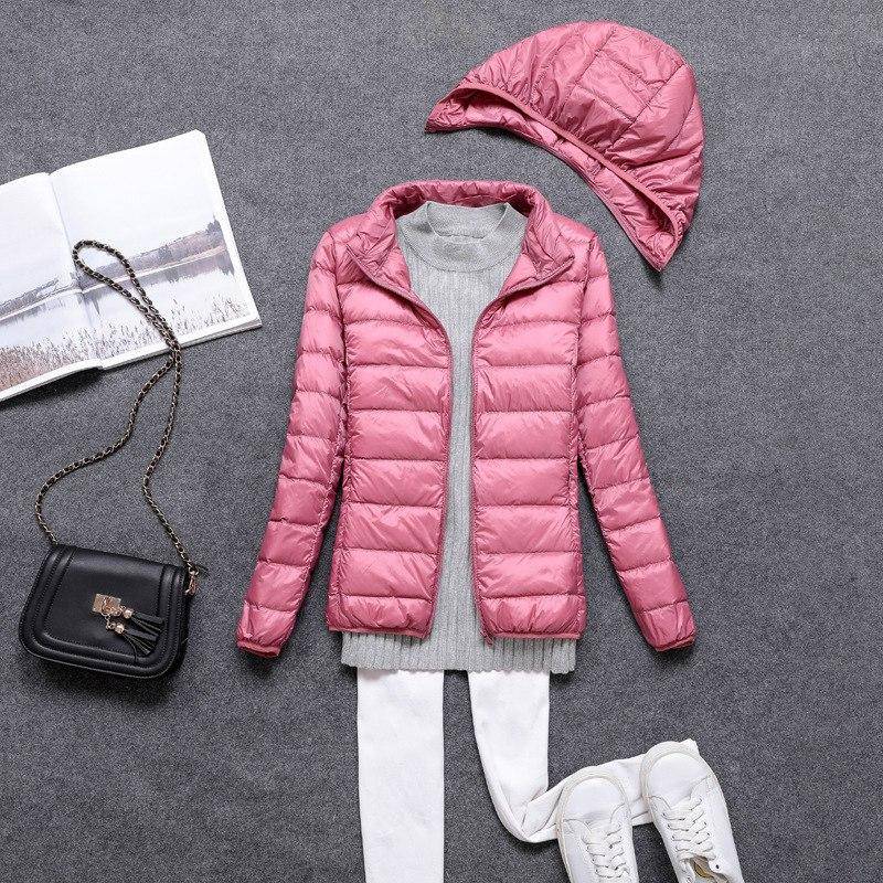 Herbst Winter Abnehmbare Kappe Damen Leichte Daunenjacke Mit Kapuze Reißverschluss Gestellte Ultraleichte Jacke M-4XL XL rosa von Joom DACH