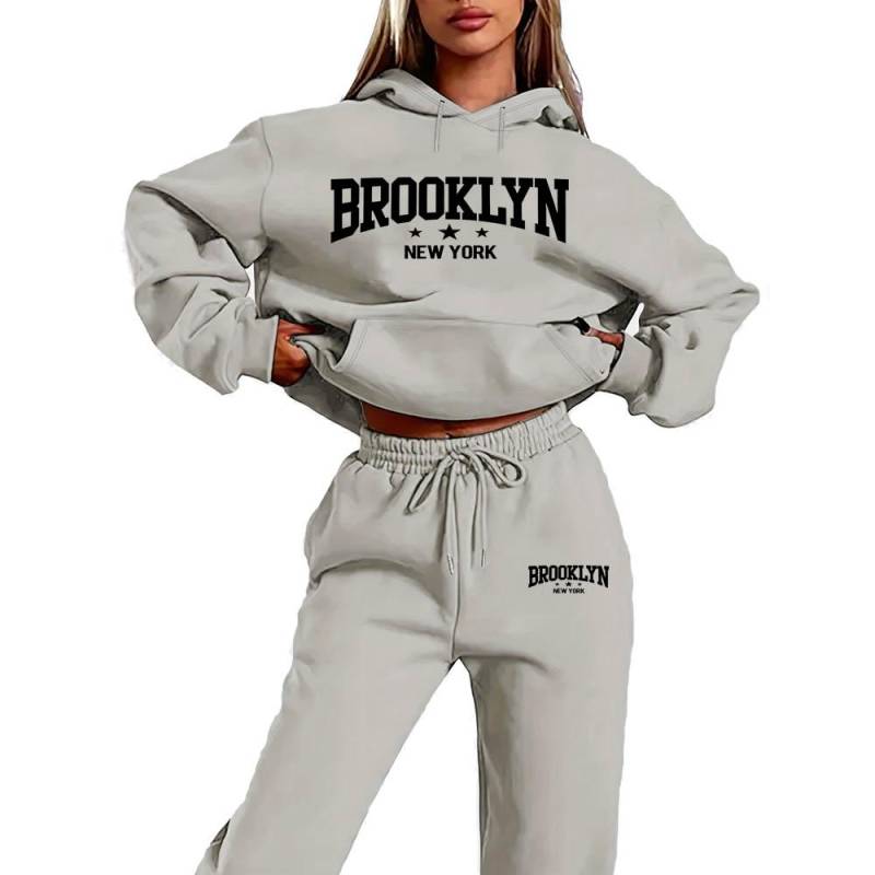 Herbst Winter BROOKLYN Pullover Hosen Set Frauen Hoodie set Straße Hip Hop Kleidung Casual Weibliche Kleidung Plüsch sweatshirt M von Joom DACH