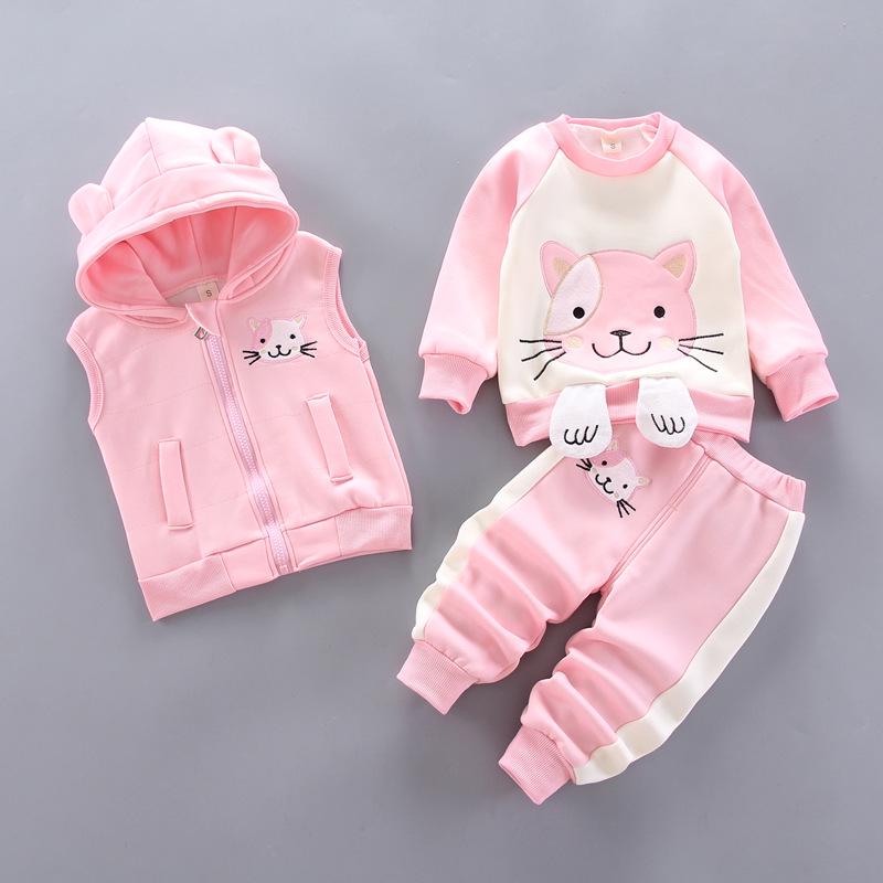 Herbst Winter Baby Jungen Kleidung Sets Dicke Fleece Cartoon Bär Jacke Weste Hosen 3Pcs Baumwolle Sport Anzug Für Mädchen warme Outfits 100 von Joom DACH