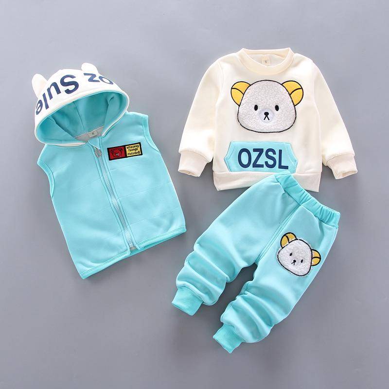 Herbst Winter Baby Jungen Kleidung Sets Dicke Fleece Cartoon Bär Jacke Weste Hosen 3Pcs Baumwolle Sport Anzug Für Mädchen warme Outfits 110 von Joom DACH