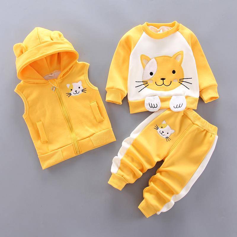 Herbst Winter Baby Jungen Kleidung Sets Dicke Fleece Cartoon Bär Jacke Weste Hosen 3Pcs Baumwolle Sport Anzug Für Mädchen warme Outfits 80 von Joom DACH