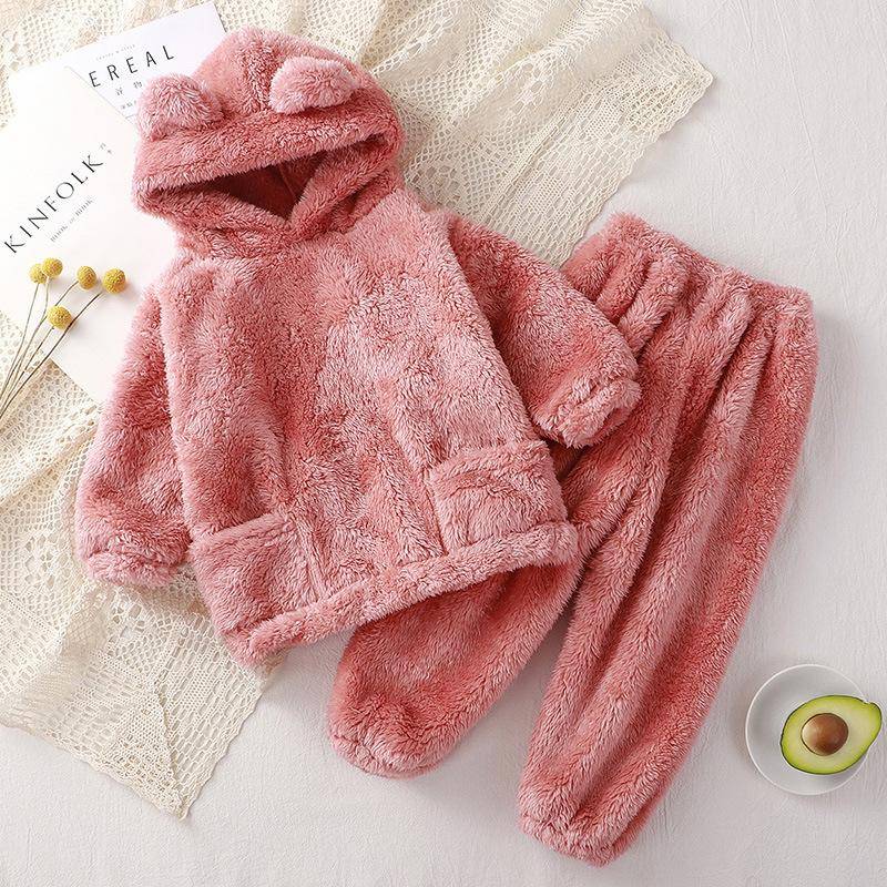 Herbst Winter Baby Kleidung Set Warme Fleece Mit Kapuze Pullover Hosen Kinder Jungen Sets Kleidung Hause Freizeit Tragen Kleinkind Mädchen Outfit 90cm rosa von Joom DACH