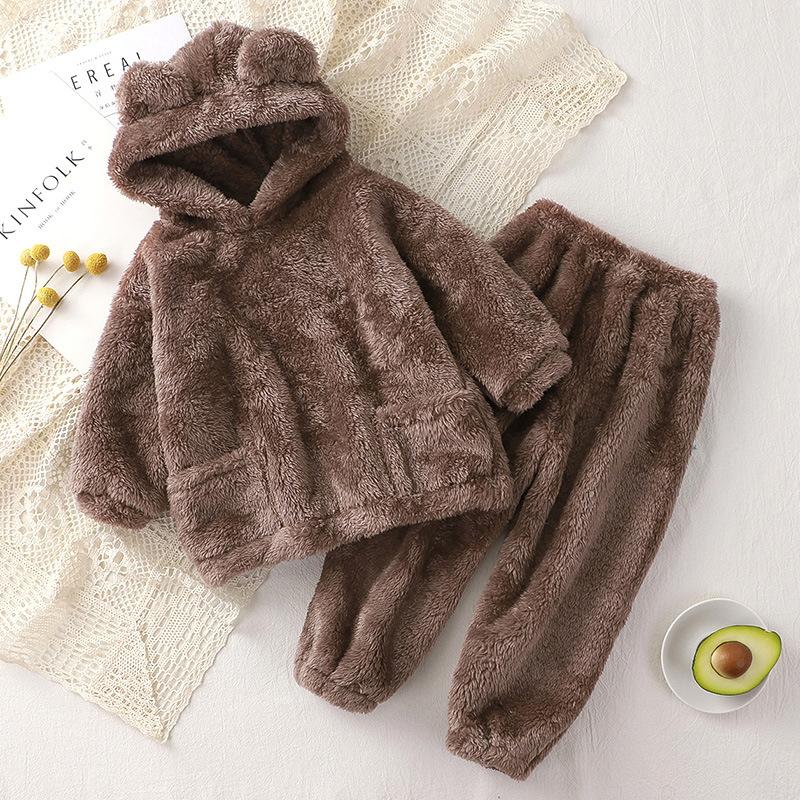 Herbst Winter Baby Kleidung Set Warme Fleece Mit Kapuze Pullover Hosen Kinder Jungen Sets Kleidung Hause Freizeit Tragen Kleinkind Mädchen Outfit 90cm von Joom DACH