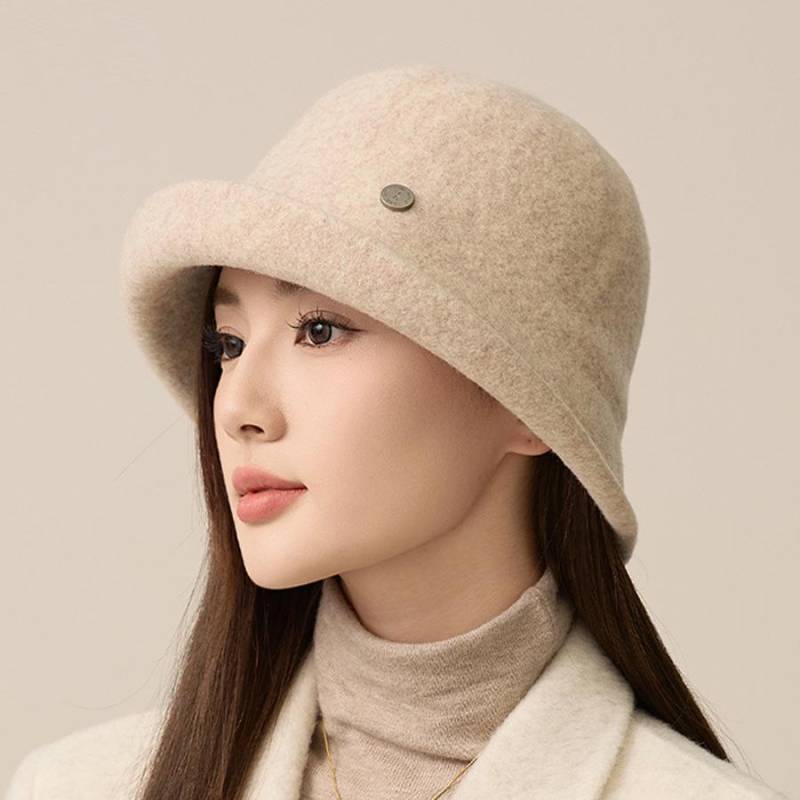 Herbst Winter Britischen Retro Fischer Hut frauen Reise Curl Filz Hut Becken Hut beige von Joom DACH