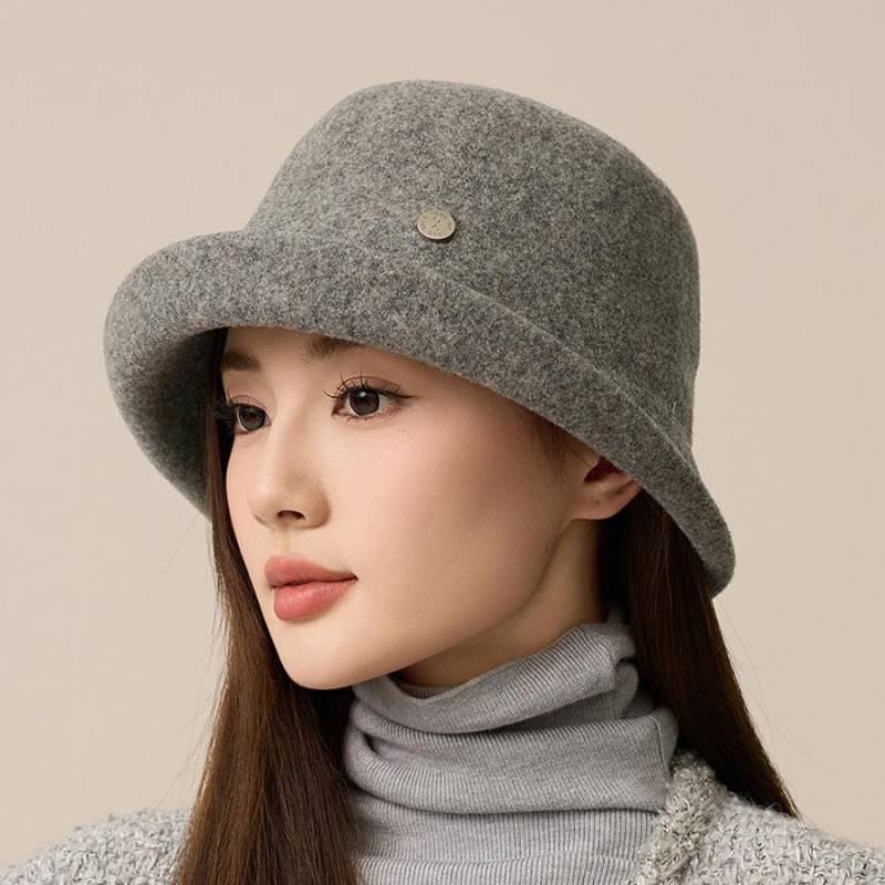 Herbst Winter Britischen Retro Fischer Hut frauen Reise Curl Filz Hut Becken Hut grau von Joom DACH