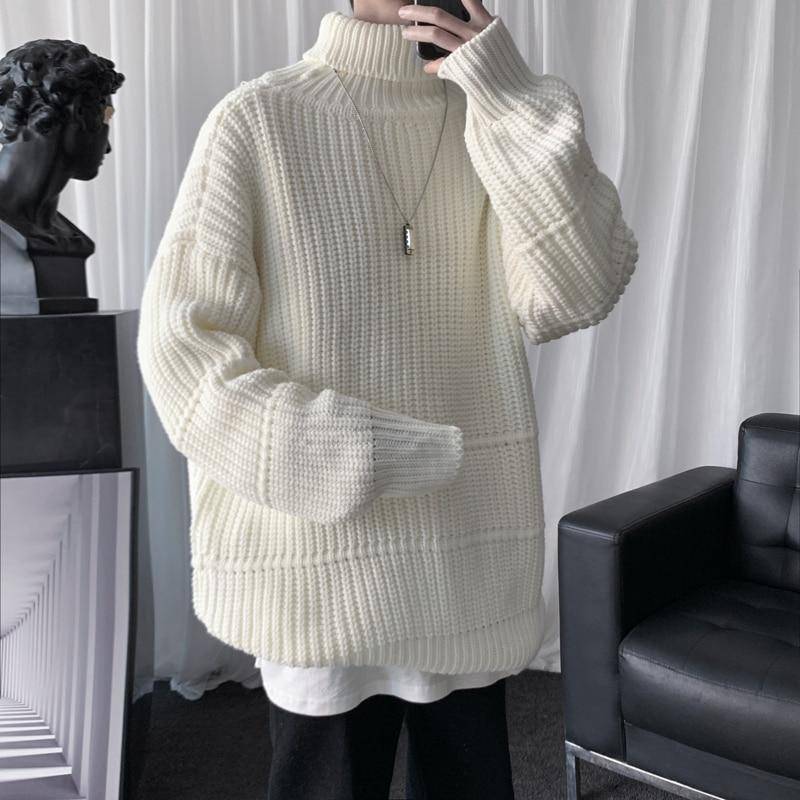 Herbst Winter Casual Rollkragenpullover herren Langarm Pullover Koreanischen Stil Warme Gestrickte Pullover XXL weiß von Joom DACH