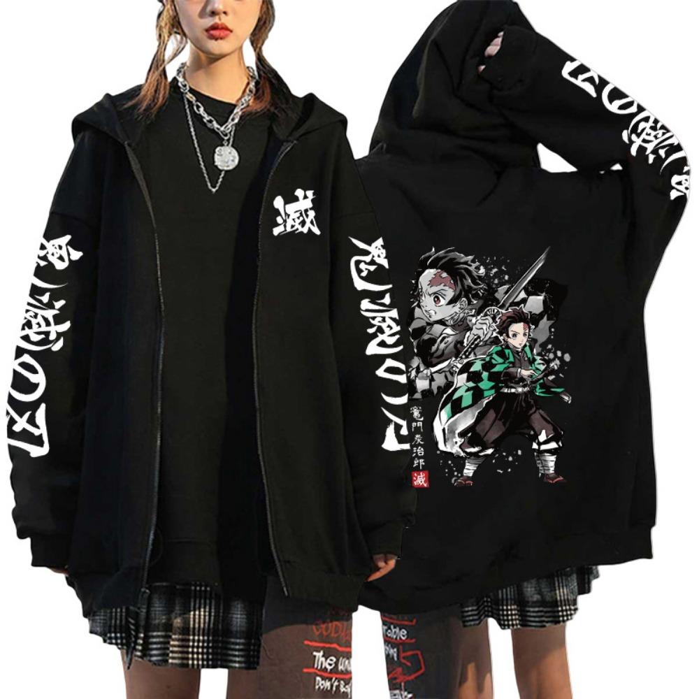 Herbst Winter Dämon Slayer Druck Jacken Herren Damen Casual Streetwear Warme Oberbekleidung Anime Kleidung Harajuku Zip Up Hoodies S von Joom DACH