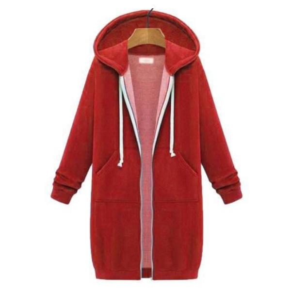 Herbst Winter Damen Casual Zip Up Hoodies Hoodies Langarm Lose Kapuzenjacken Reißverschlusstasche Maxigröße Sweatshirt Sport Oberbekleidung 3XL rot von Joom DACH