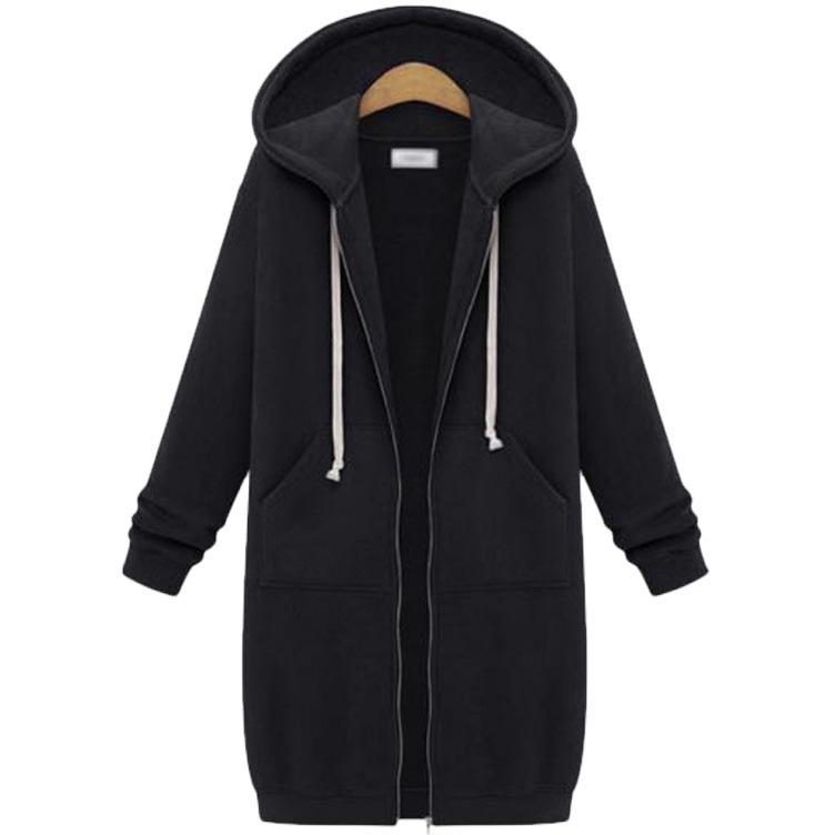 Herbst Winter Damen Casual Zip Up Hoodies Hoodies Langarm Lose Kapuzenjacken Reißverschlusstasche Maxigröße Sweatshirt Sport Oberbekleidung 4XL schwarz von Joom DACH