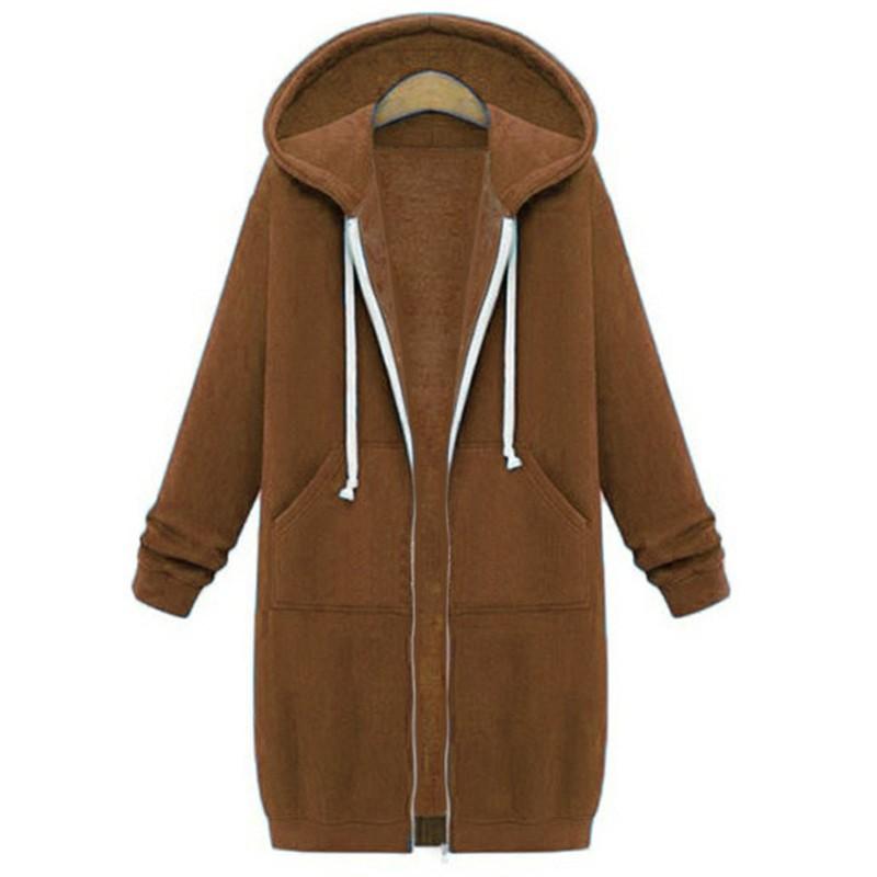 Herbst Winter Damen Casual Zip Up Hoodies Hoodies Langarm Lose Kapuzenjacken Reißverschlusstasche Maxigröße Sweatshirt Sport Oberbekleidung 7XL kaffeebraun von Joom DACH