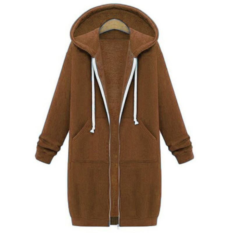 Herbst Winter Damen Casual Zip Up Hoodies Hoodies Langarm Lose Kapuzenjacken Reißverschlusstasche Maxigröße Sweatshirt Sport Oberbekleidung 7XL kaffeebraun von Joom DACH