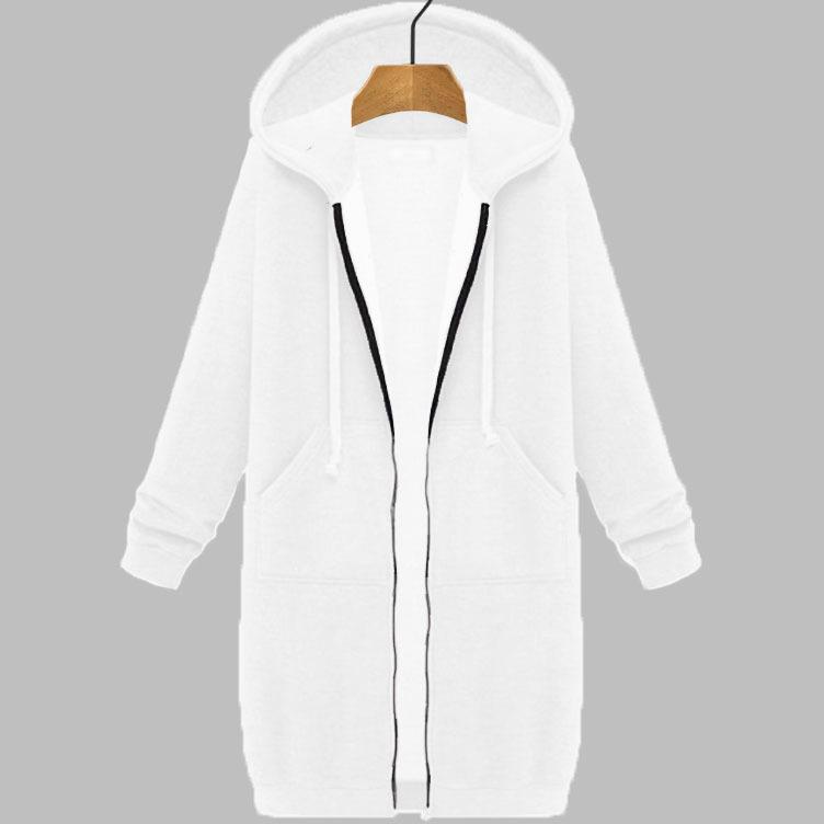 Herbst Winter Damen Casual Zip Up Hoodies Hoodies Langarm Lose Kapuzenjacken Reißverschlusstasche Maxigröße Sweatshirt Sport Oberbekleidung XL weiß von Joom DACH