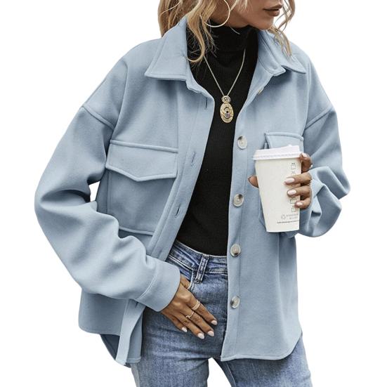 Herbst Winter Damen Jacke Einreihig Button-down Verdickte Strickjacke Locker Lange Ärmel Umlegekragen Brusttaschen Oberbekleidung S blau von Joom DACH