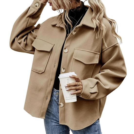 Herbst Winter Damen Jacke Einreihig Button-down Verdickte Strickjacke Locker Lange Ärmel Umlegekragen Brusttaschen Oberbekleidung S khaki Herbst Winter Damen Jacke Einreihig Button-down Verdickte Strickjacke Locker Lange Ärmel Umlegekragen Brusttaschen Oberbekleidung S khaki von Joom DACH