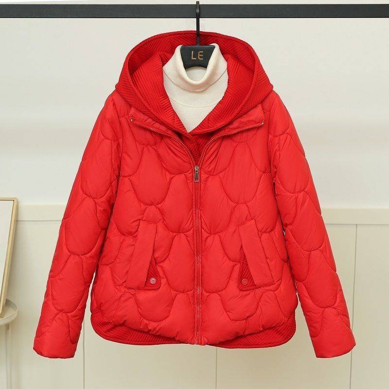 Herbst Winter Damen Leichte Daunen Baumwolljacke Dünne Feste Kapuze Kurze Jacke Weiblicher Baumwollgefütterter Mantel Mantel 3XL rot von Joom DACH