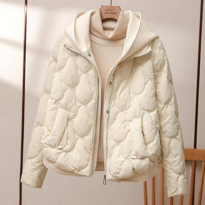 Herbst Winter Damen Leichte Daunen Baumwolljacke Dünne Feste Kapuze Kurze Jacke Weiblicher Baumwollgefütterter Mantel Mantel 3XL beige von Joom DACH
