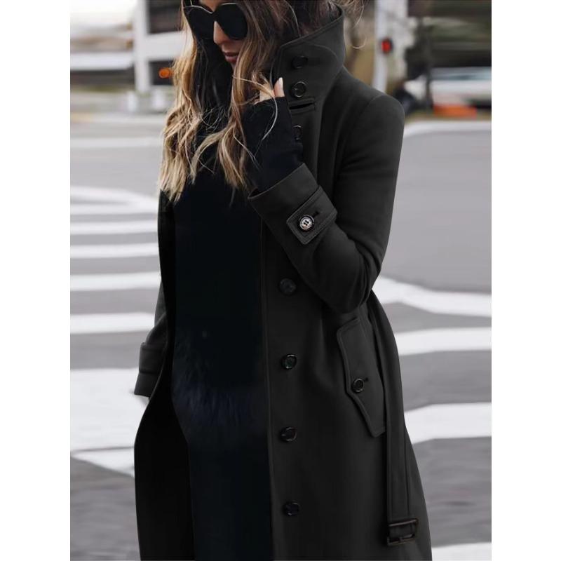 Herbst Winter Damen Mantel Slim Fit Strickjacke Großer Mantel Frauen Langarm Einreiher Stehkragen Mantel L schwarz von Joom DACH