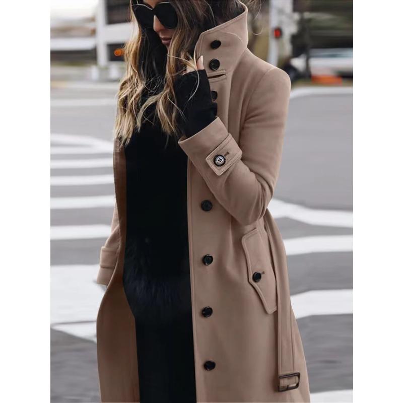 Herbst Winter Damen Mantel Slim Fit Strickjacke Großer Mantel Frauen Langarm Einreiher Stehkragen Mantel M khaki von Joom DACH