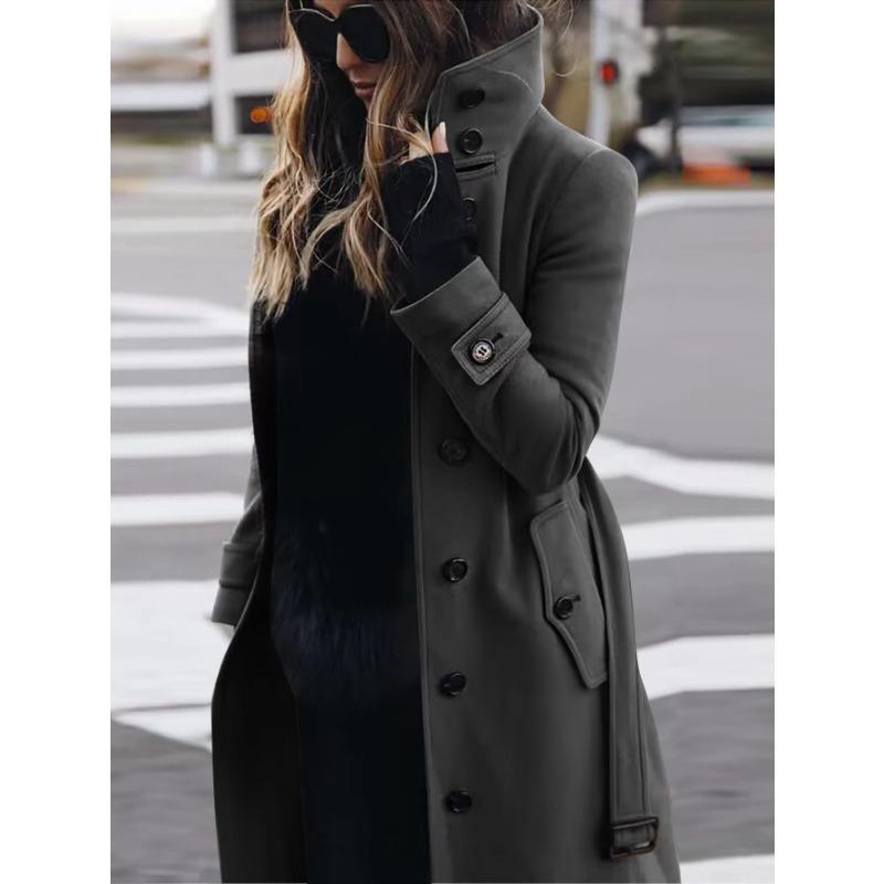 Herbst Winter Damen Mantel Slim Fit Strickjacke Großer Mantel Frauen Langarm Einreiher Stehkragen Mantel S dunkelgraue von Joom DACH