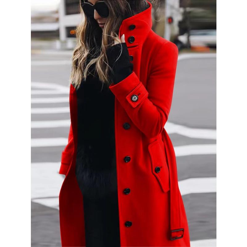 Herbst Winter Damen Mantel Slim Fit Strickjacke Großer Mantel Frauen Langarm Einreiher Stehkragen Mantel XL rot von Joom DACH