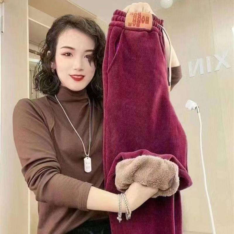 Herbst Winter Damen Plüschhose Lockere Vielseitige Warme Hose Damen Harlanhose Knöchelgebundene Freizeithose XXXL rot von Joom DACH
