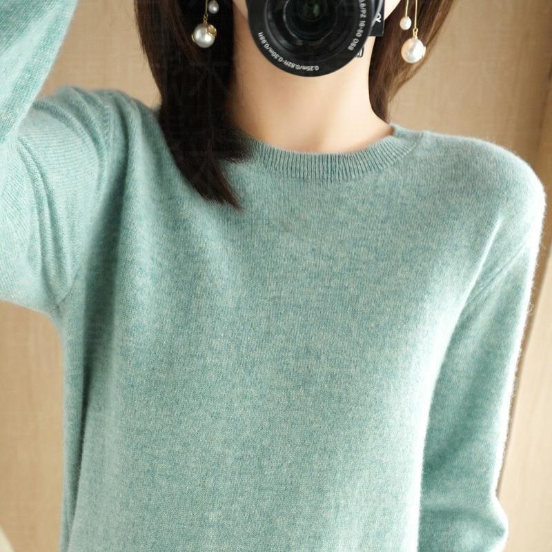 Herbst Winter Damen Strickpullover Rundhals Pullover Damen Warm halten Lange Ärmel Einfarbig Unterhemd Kaschmir Pendelstil XL von Joom DACH