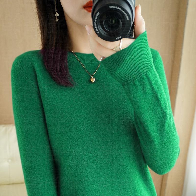 Herbst Winter Damen Strickpullover Rundhals Pullover Damen Warm halten Lange Ärmel Einfarbig Unterhemd Kaschmir Pendelstil XXL dunkelgrüne von Joom DACH
