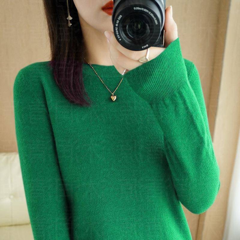 Herbst Winter Damen Strickpullover Rundhals Pullover Damen Warm halten Lange Ärmel Einfarbig Unterhemd Kaschmir Pendelstil XXL dunkelgrüne von Joom DACH