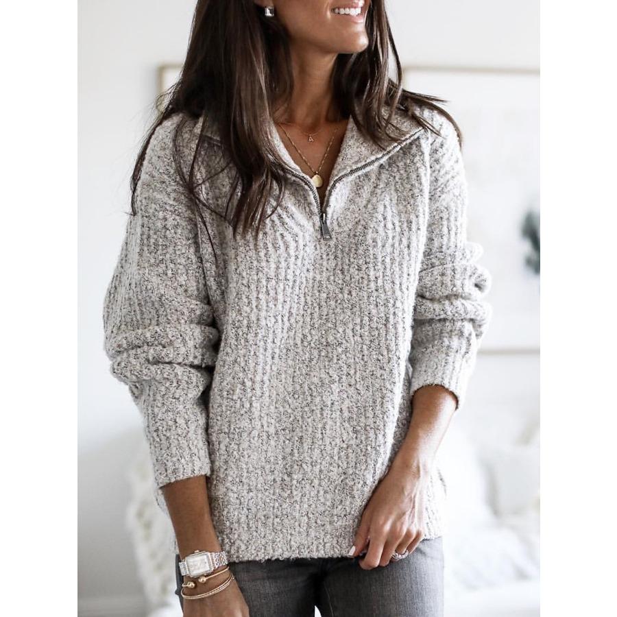 Herbst Winter Damen Umlegekragen Reißverschluss Langarm Strickpullover Pullover Mäntel 3XL grau von Joom DACH