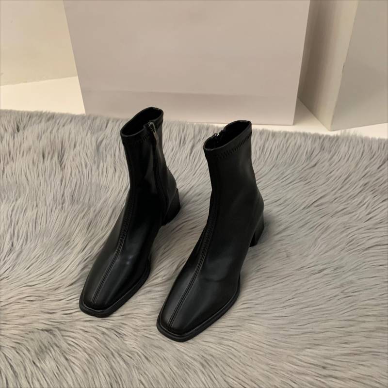 Herbst Winter Design Absatz Stiefelette Mode Eckige Zehe Reißverschluss Damen Lässige Chelsea Boots Schuhe Weiches Leder Kurzer Stiefel 38 schwarz von Joom DACH