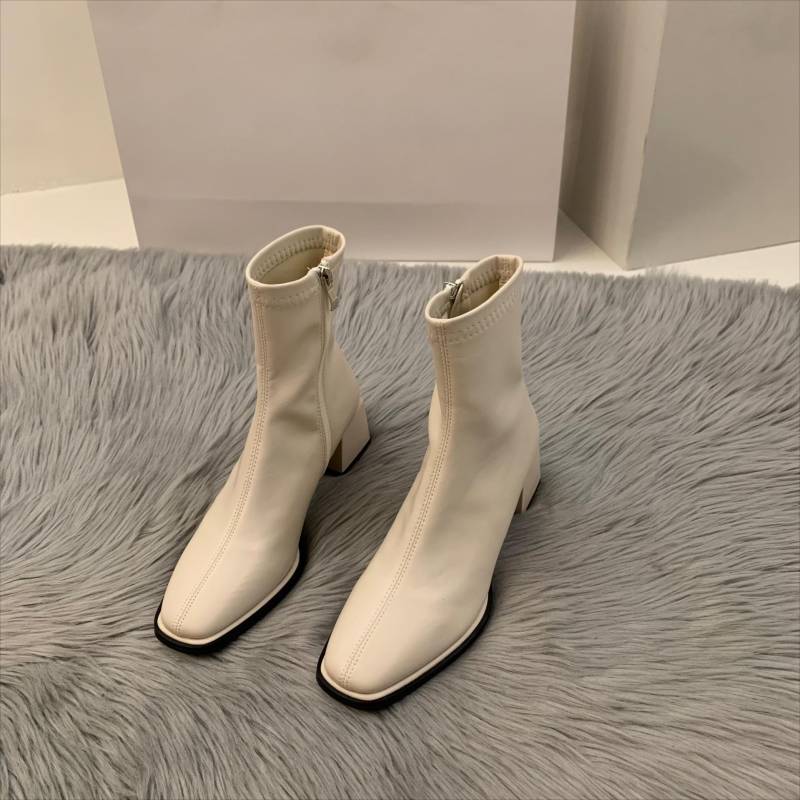 Herbst Winter Design Absatz Stiefelette Mode Eckige Zehe Reißverschluss Damen Lässige Chelsea Boots Schuhe Weiches Leder Kurzer Stiefel 39 beige von Joom DACH