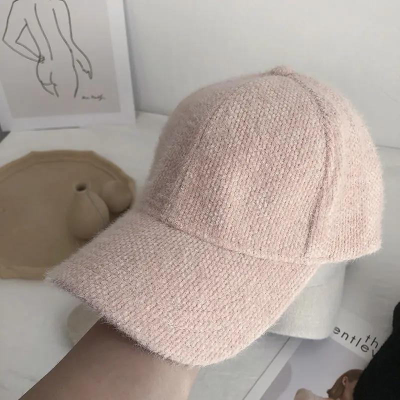 Herbst Winter Einfarbig Baseball Kappe Mode Frauen Visier Hut Weiß Schwarz Warme Kappe Plüsch Baseball Caps rosa von Joom DACH