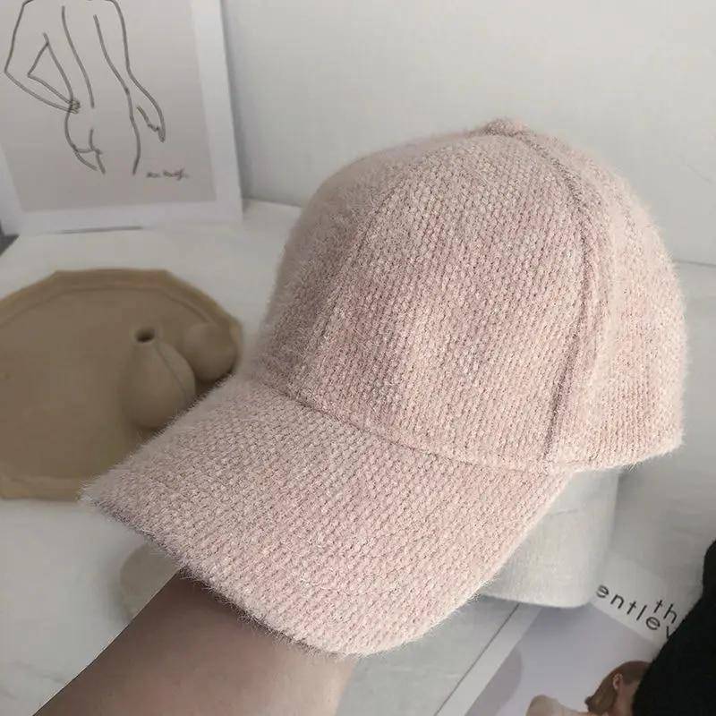 Herbst Winter Einfarbig Baseball Kappe Mode Frauen Visier Hut Weiß Schwarz Warme Kappe Plüsch Baseball Caps rosa von Joom DACH