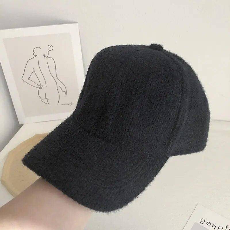 Herbst Winter Einfarbig Baseball Kappe Mode Frauen Visier Hut Weiß Schwarz Warme Kappe Plüsch Baseball Caps schwarz von Joom DACH