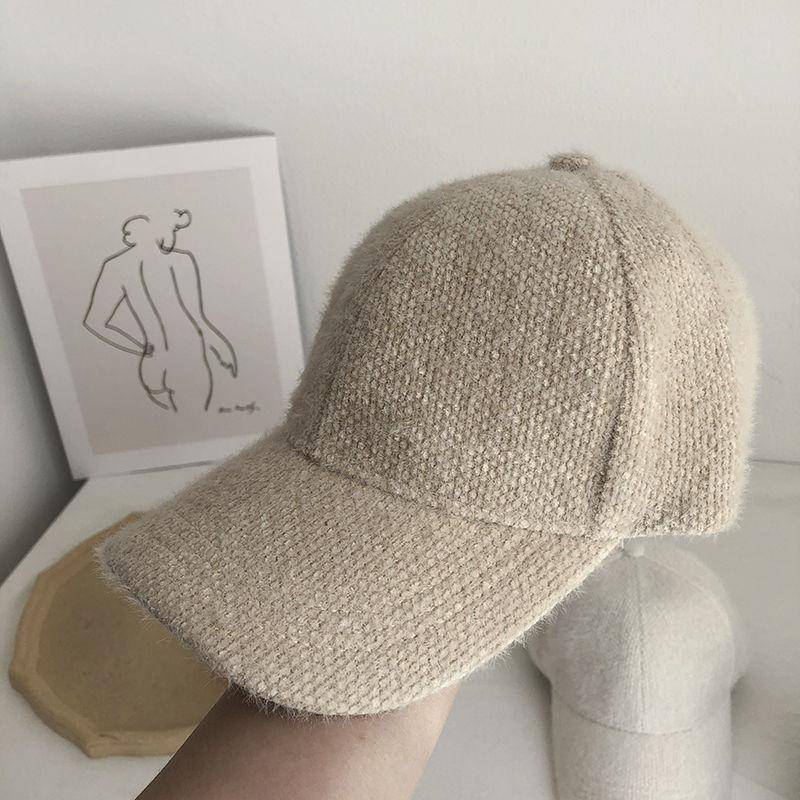 Herbst Winter Einfarbig Baseball Kappe Mode Frauen Visier Hut Weiß Schwarz Warme Kappe Plüsch Baseball Caps khaki von Joom DACH