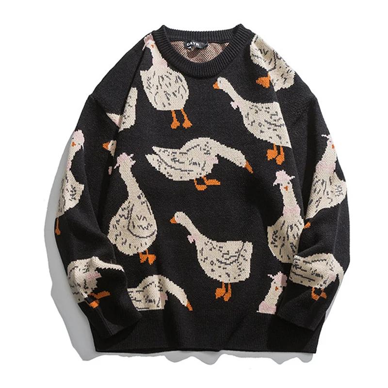 Herbst Winter Einfarbig Gefälschte Zwei Stücke Gestrickte Pullover Männer Cartoon Tier Ente Gans Drucken Pullover Casual Oansatz Übergroßen Top Streetwear XXXL schwarz von Joom DACH