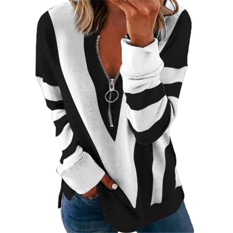 Herbst Winter Fashion Zipper Pullover Tops Frauen Casual Patchwork Lose Bluse Weibliche Lange Hülse Hemd Blusen Streetwear M weiß von Joom DACH