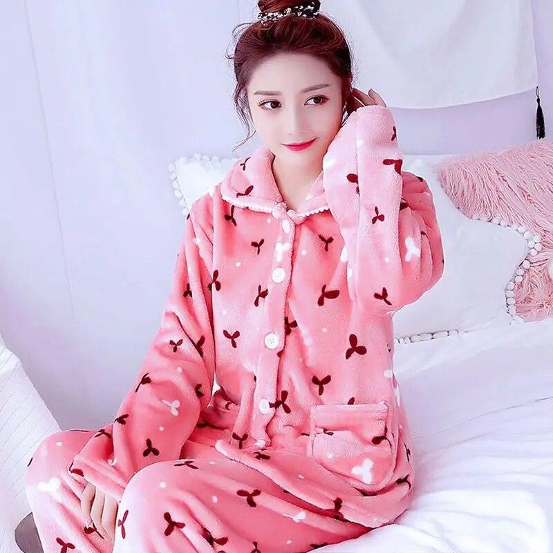 Herbst Winter Flanell frauen Pyjamas Sets Cartoon Gedruckt Nachtwäsche Warme Samt Homewear Set Kawaii Mädchen Pijamas Mujer Pyjamas XL rot von Joom DACH