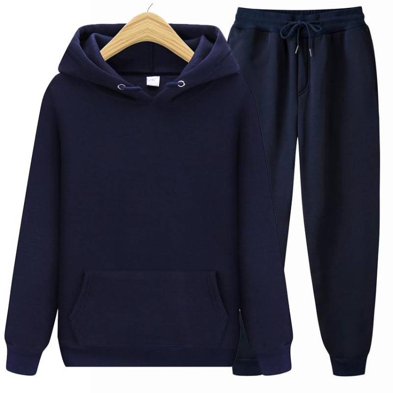 Herbst Winter Fleece Hoodies + Hosen Zwei Stück Set Männer Frauen Hoodies Trainingsanzüge Jogger Hosen Dicke Warme Kleidung Männer 3XL navy blau von Joom DACH
