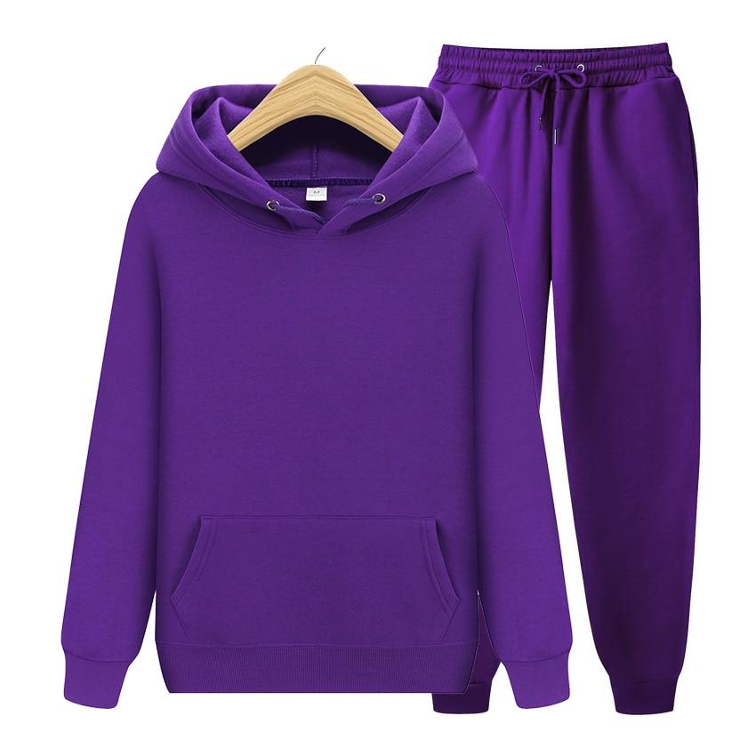Herbst Winter Fleece Hoodies + Hosen Zwei Stück Set Männer Frauen Hoodies Trainingsanzüge Jogger Hosen Dicke Warme Kleidung Männer 3XL violett von Joom DACH