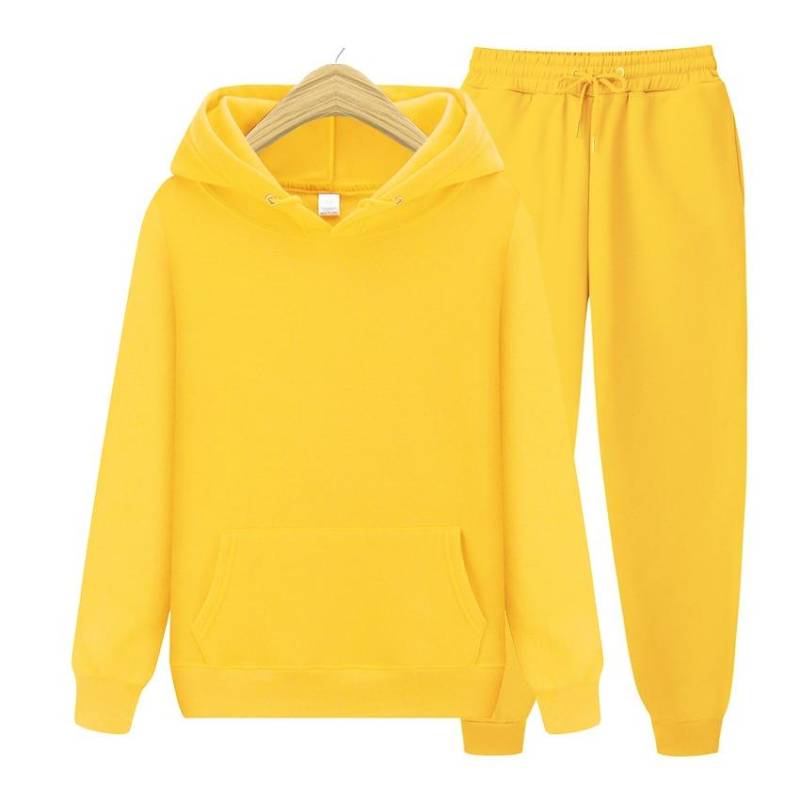Herbst Winter Fleece Hoodies + Hosen Zwei Stück Set Männer Frauen Hoodies Trainingsanzüge Jogger Hosen Dicke Warme Kleidung Männer L gelb von Joom DACH