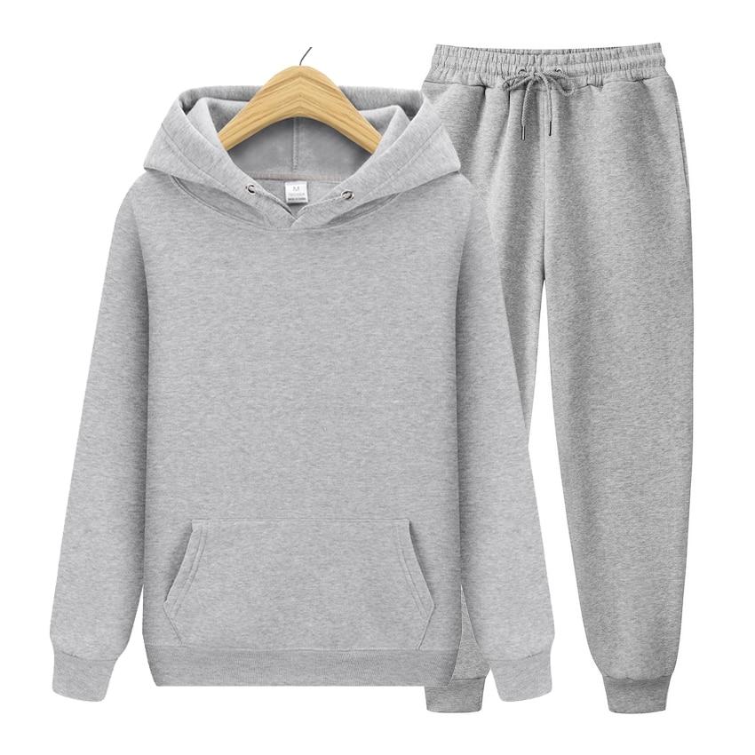 Herbst Winter Fleece Hoodies + Hosen Zwei Stück Set Männer Frauen Hoodies Trainingsanzüge Jogger Hosen Dicke Warme Kleidung Männer XL grau von Joom DACH