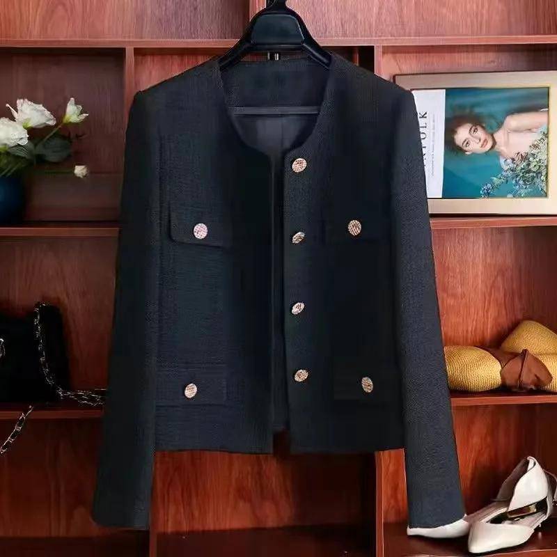 Herbst Winter Französisch Vintage Kleine Duftende Tweed Jacke Mantel Frauen Elegante Casual Woolen Kurze Mäntel Streetwear Outwear Crop Top XL schwarz von Joom DACH
